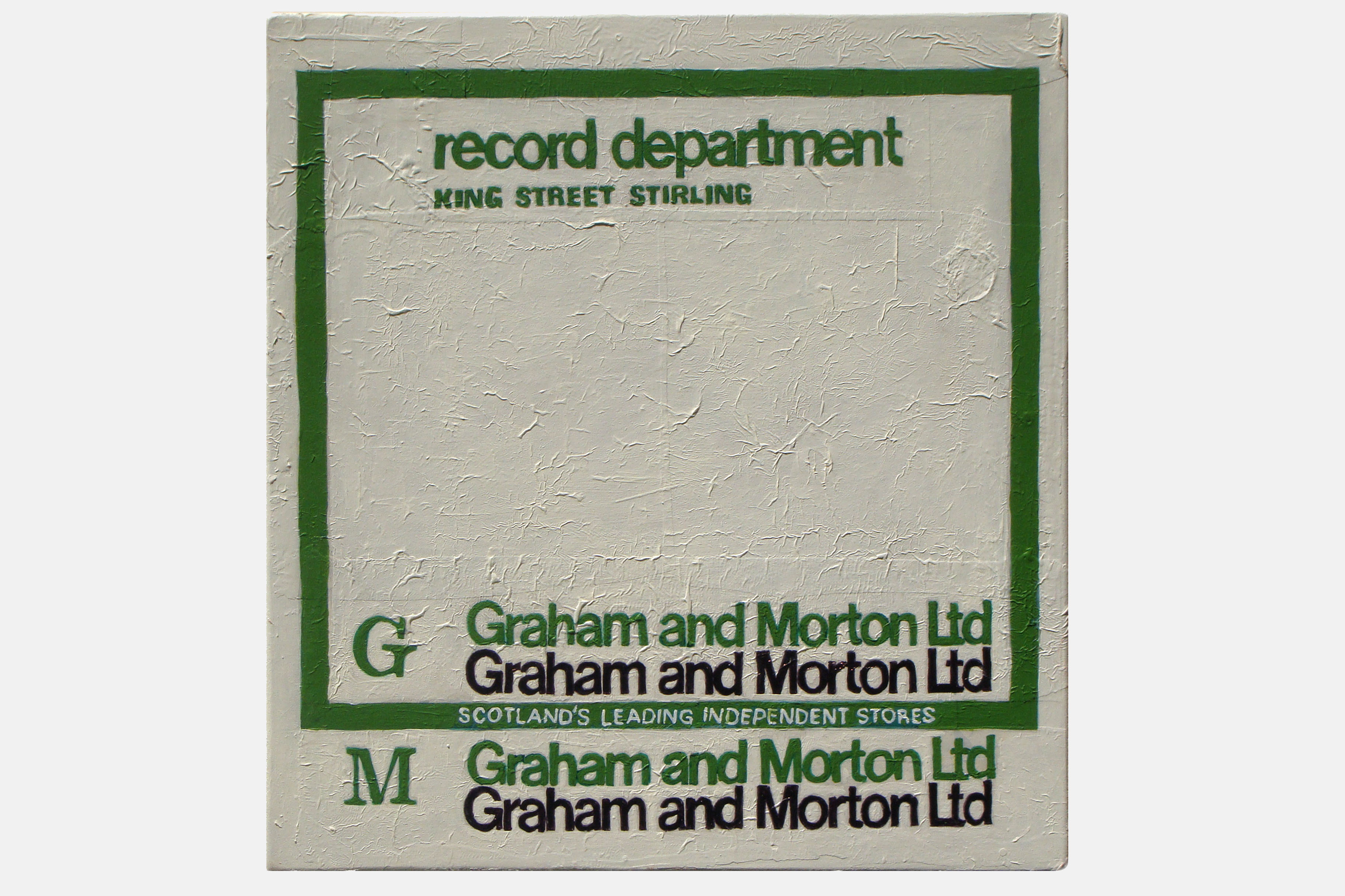 GRAHAM AND MORTONS RECORD DEPARTMENT, STIRLING<br>Mixed media on plywood<br>??? x ???cm