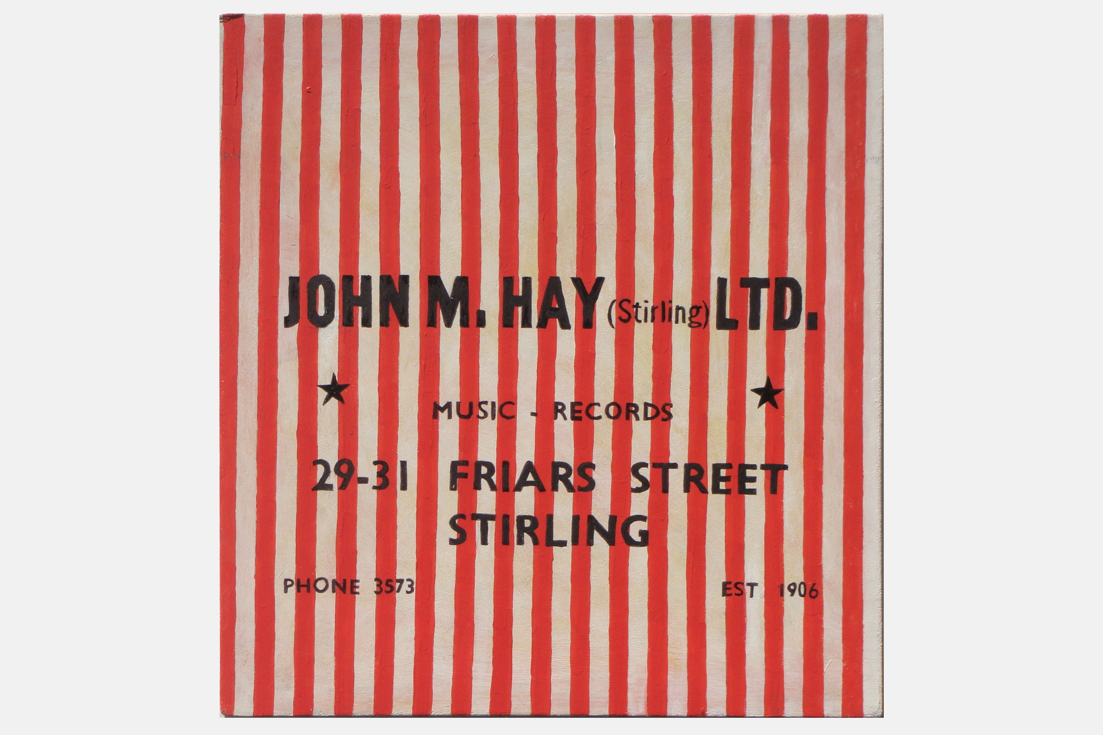 HAY'S RECORD SHOP, STIRLING
<br>Mixed media on hardboard<br>??? x ???cm