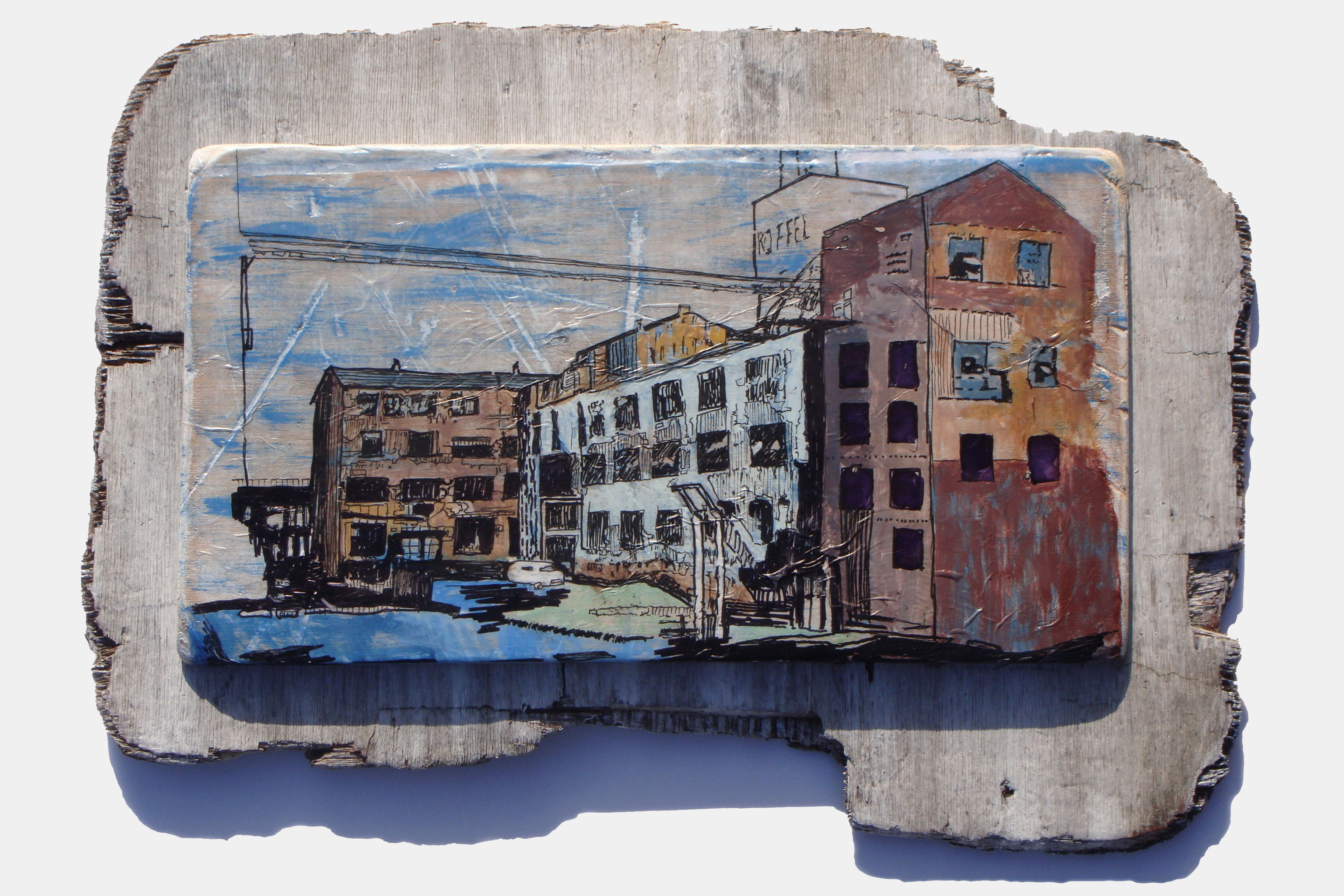 DOCKS ????????<br>Mixed media on driftwood<br>??? x ???cm