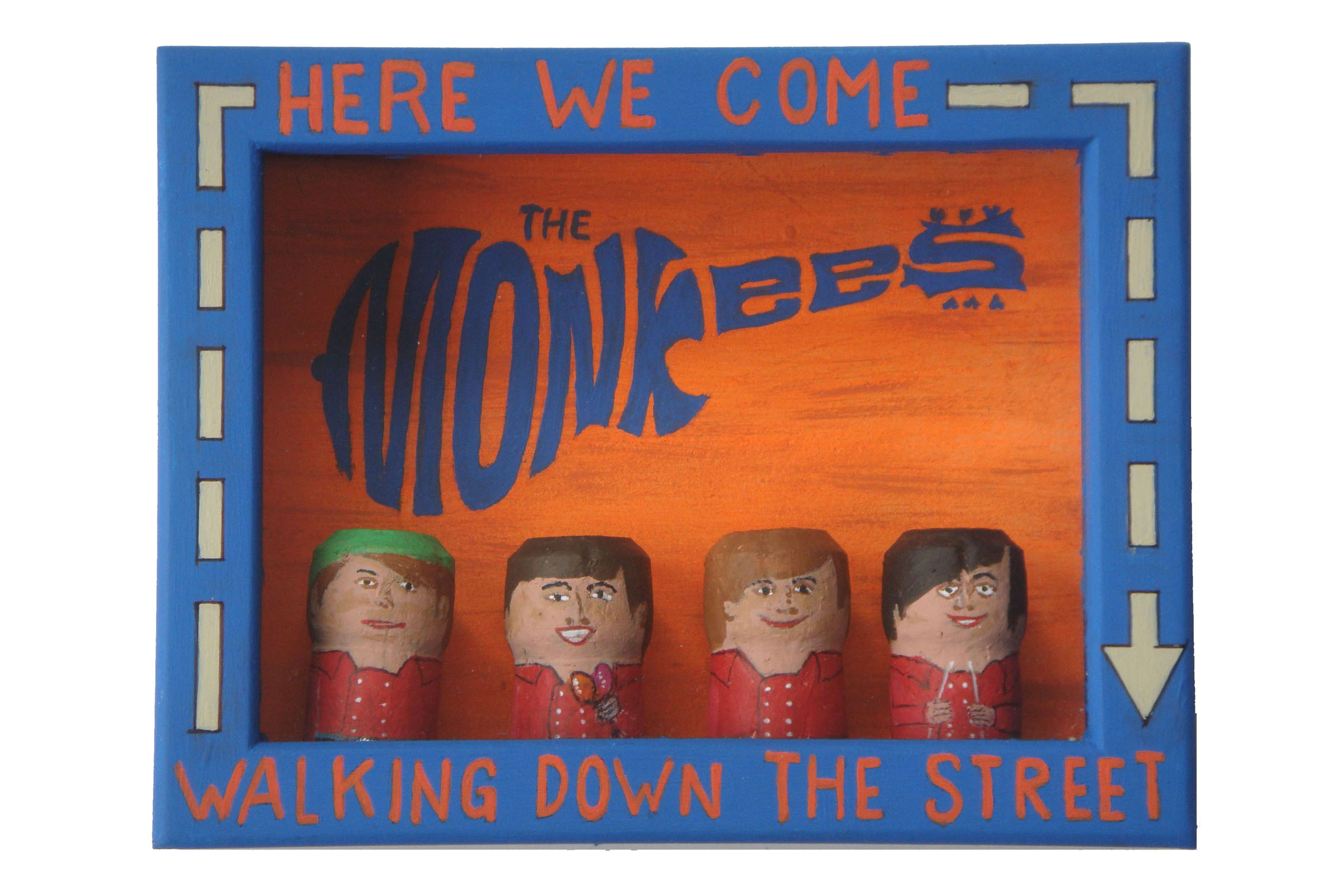 The Monkee<br>Mixed media and corks. Framed.