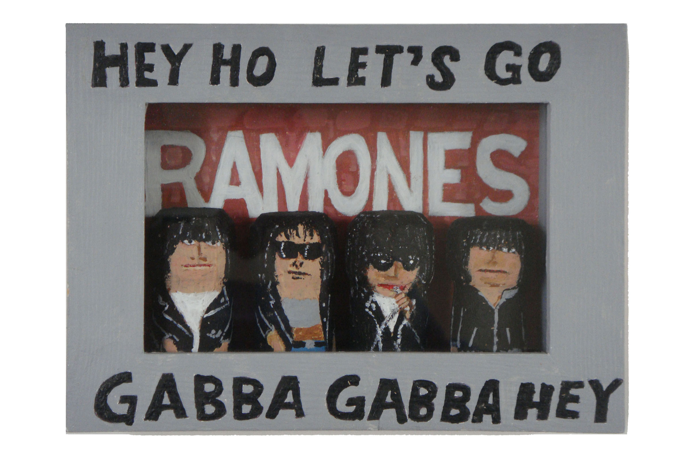 The Ramones<br>Mixed media and corks. Framed.