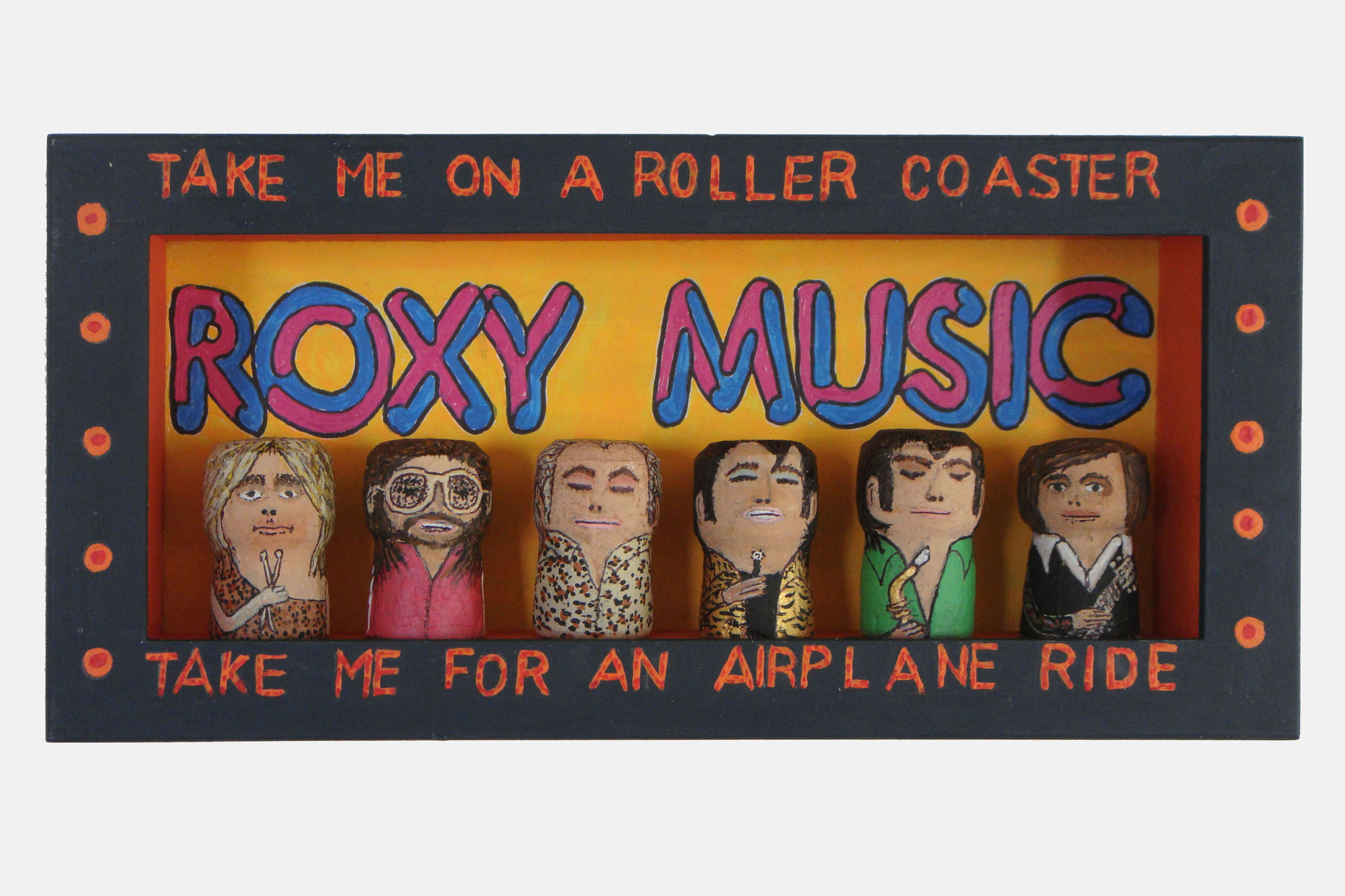 Roxy Music<br>Mixed media and corks. Framed.