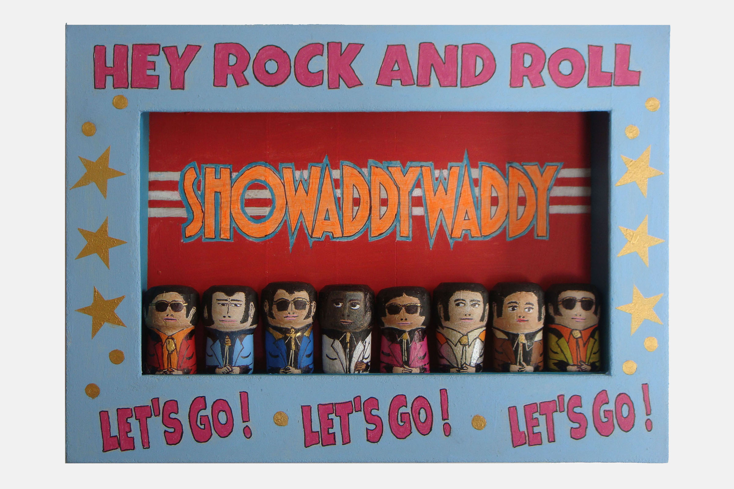 SHOWADDYWADDY<br>Mixed media and corks. Framed.