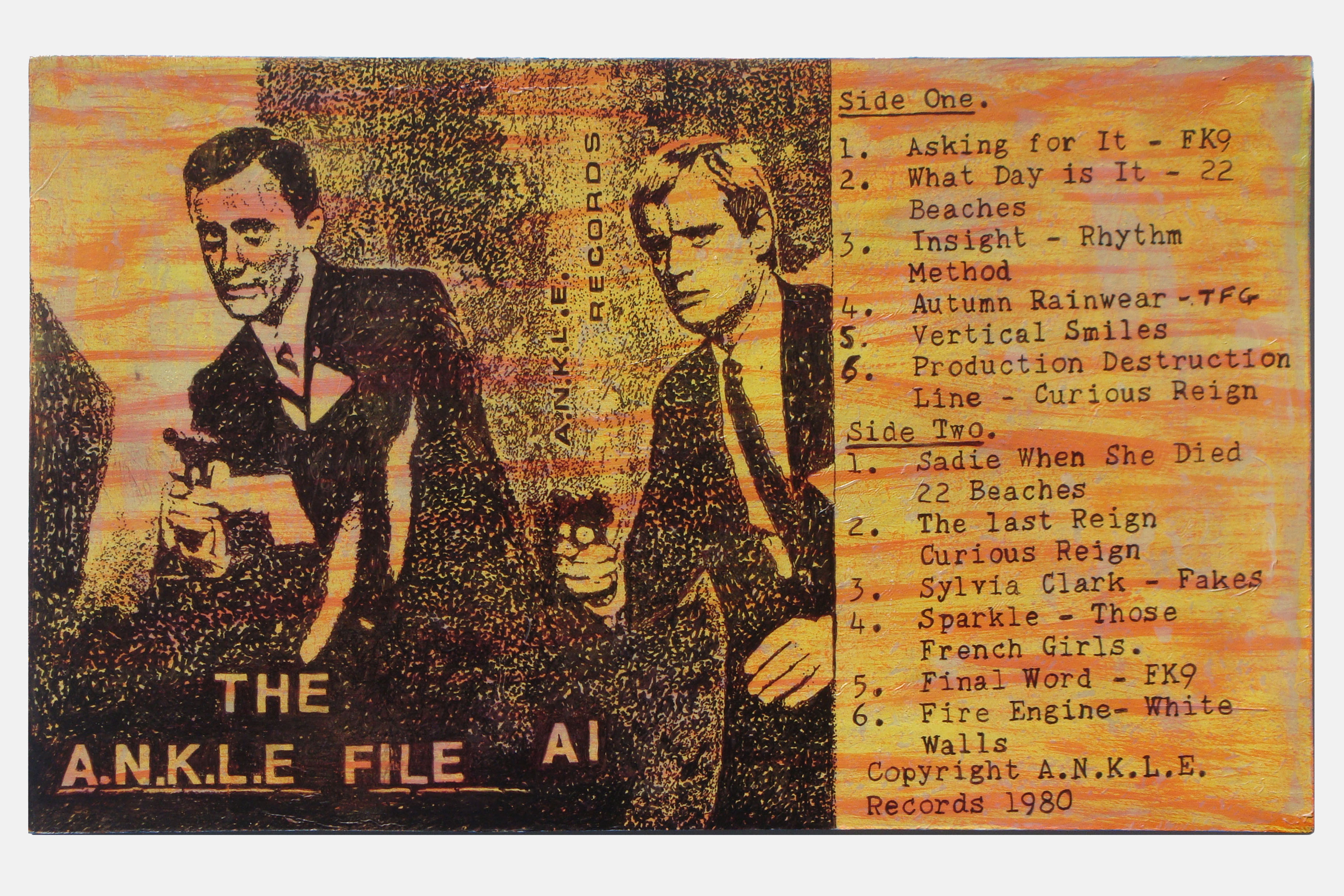 THE A.N.K.L.E. FILE cassette<br>Mixed media on MDF<br>47 x 28cm