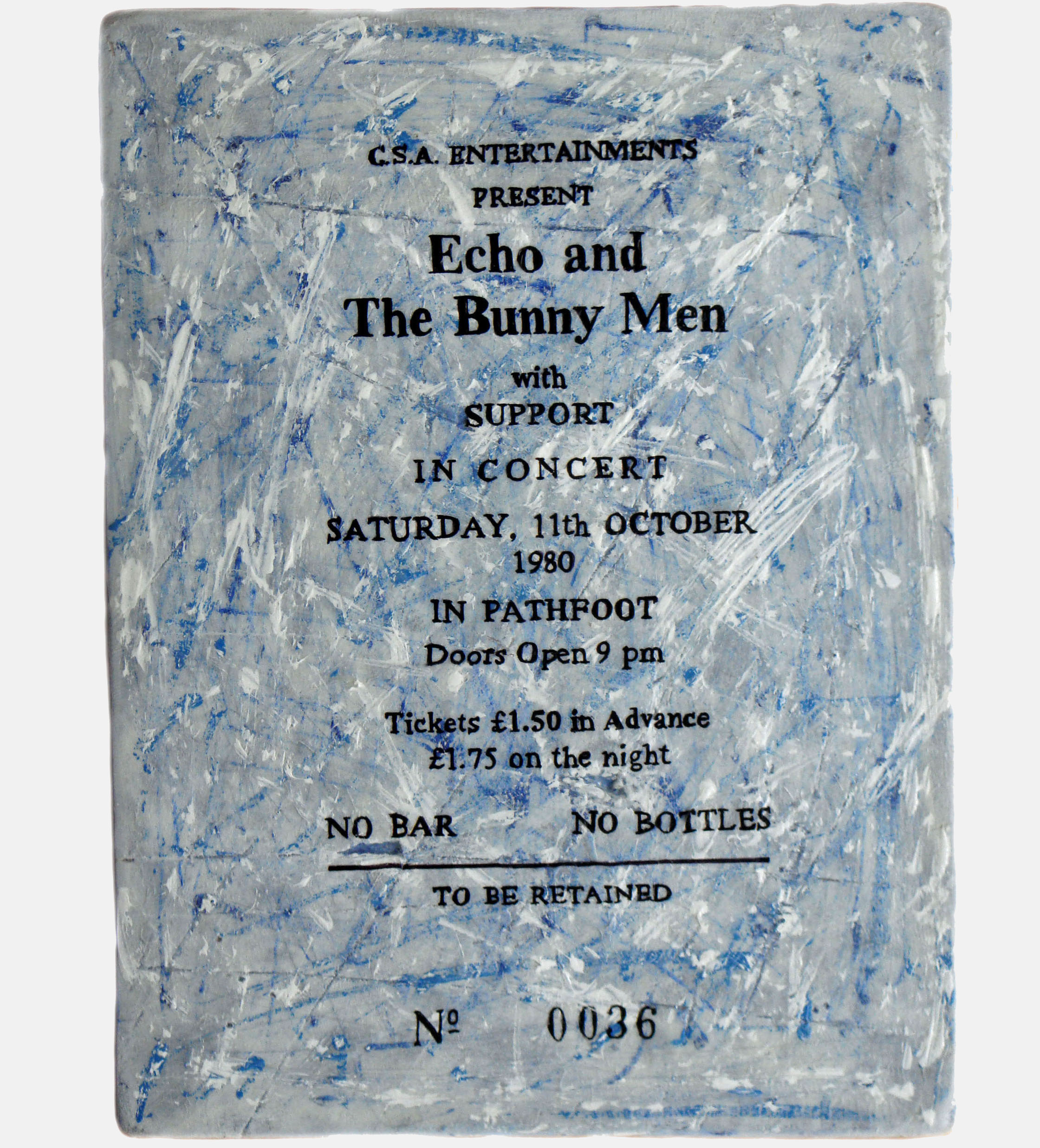 Echo and the Bunnymen<br>Stirling 1980<br>Mixed media on plywood<br>23 x 31cm