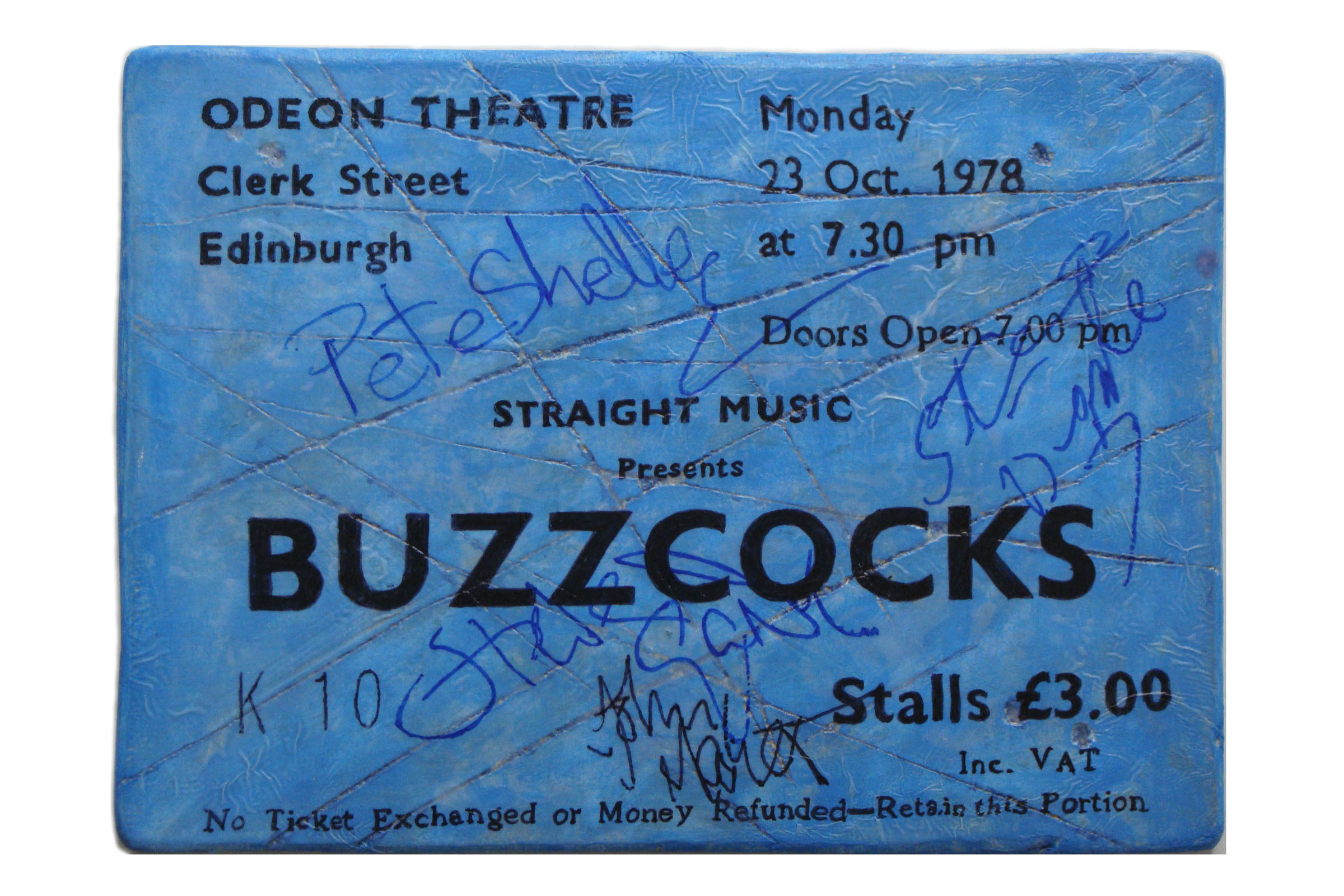 Buzzcocks<br>Edinburgh Odeon 1978<br>Mixed media on plywood<br>29 x 21cm