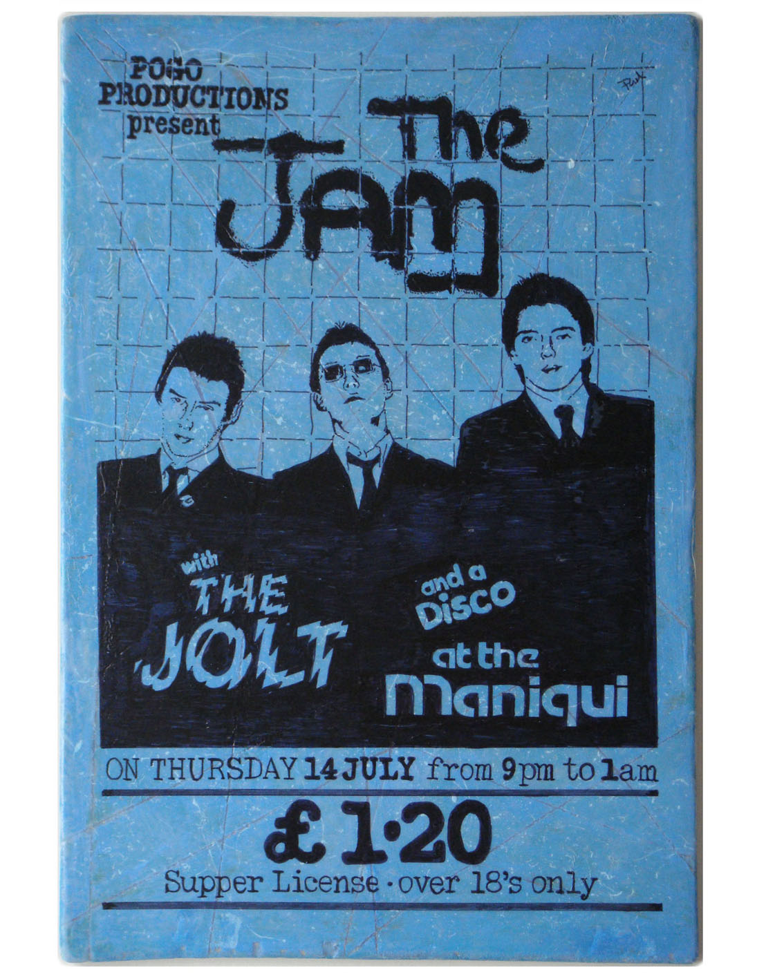 The Jam<br>Falkirk Maniqui<br>Mixed media on plywood<br>28 x 42cm