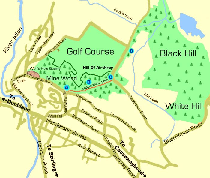Map of Bridge of Allan Golf Course and Mine Wood